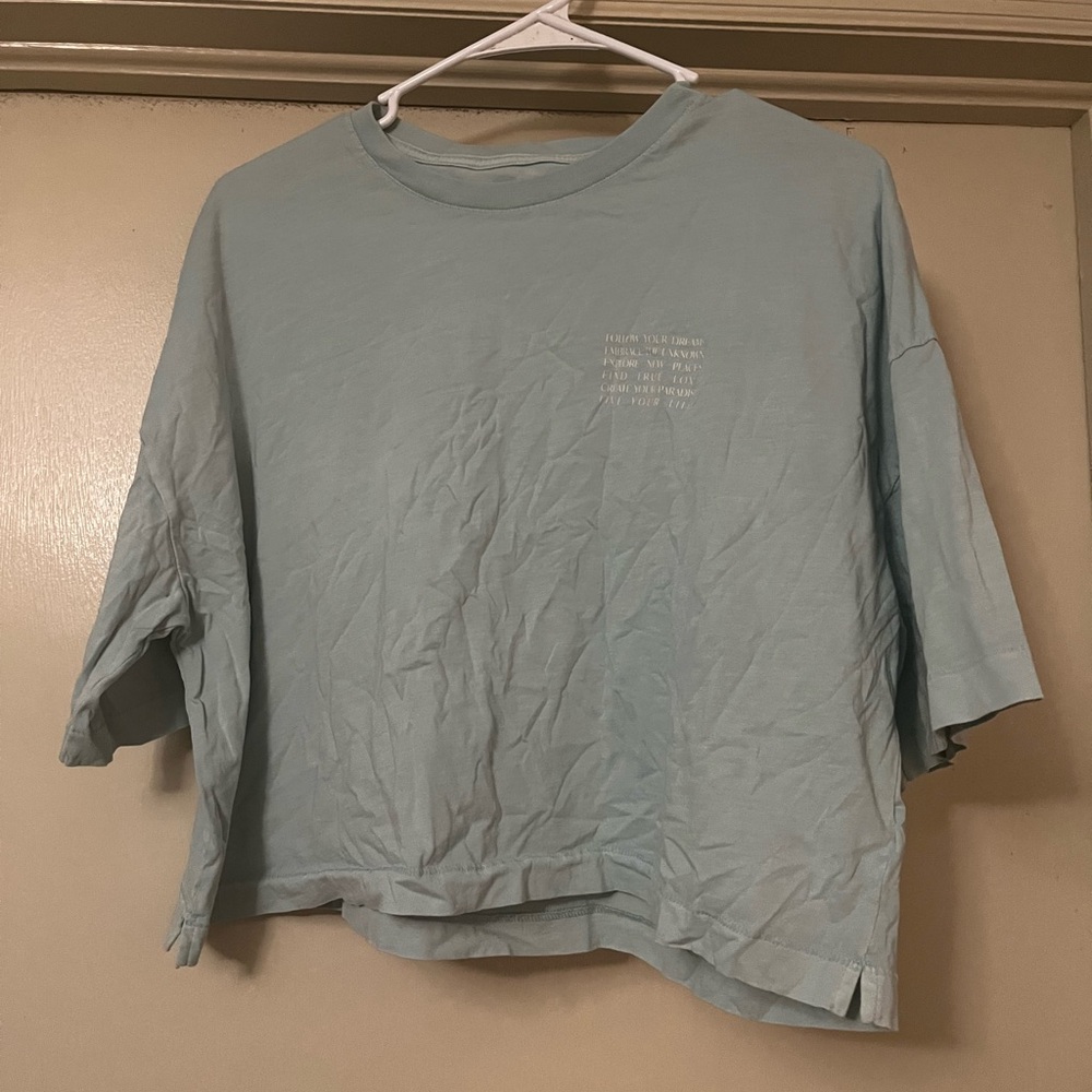 American Eagle Outfitters Sky Blue Cropped Short Sleeve Tee